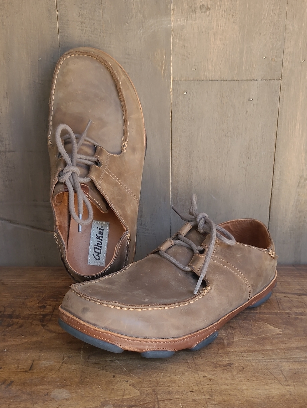 Olukai Ohana Shoes Men's Size 10 Brown Nubuck Leather Lace Up Shoes